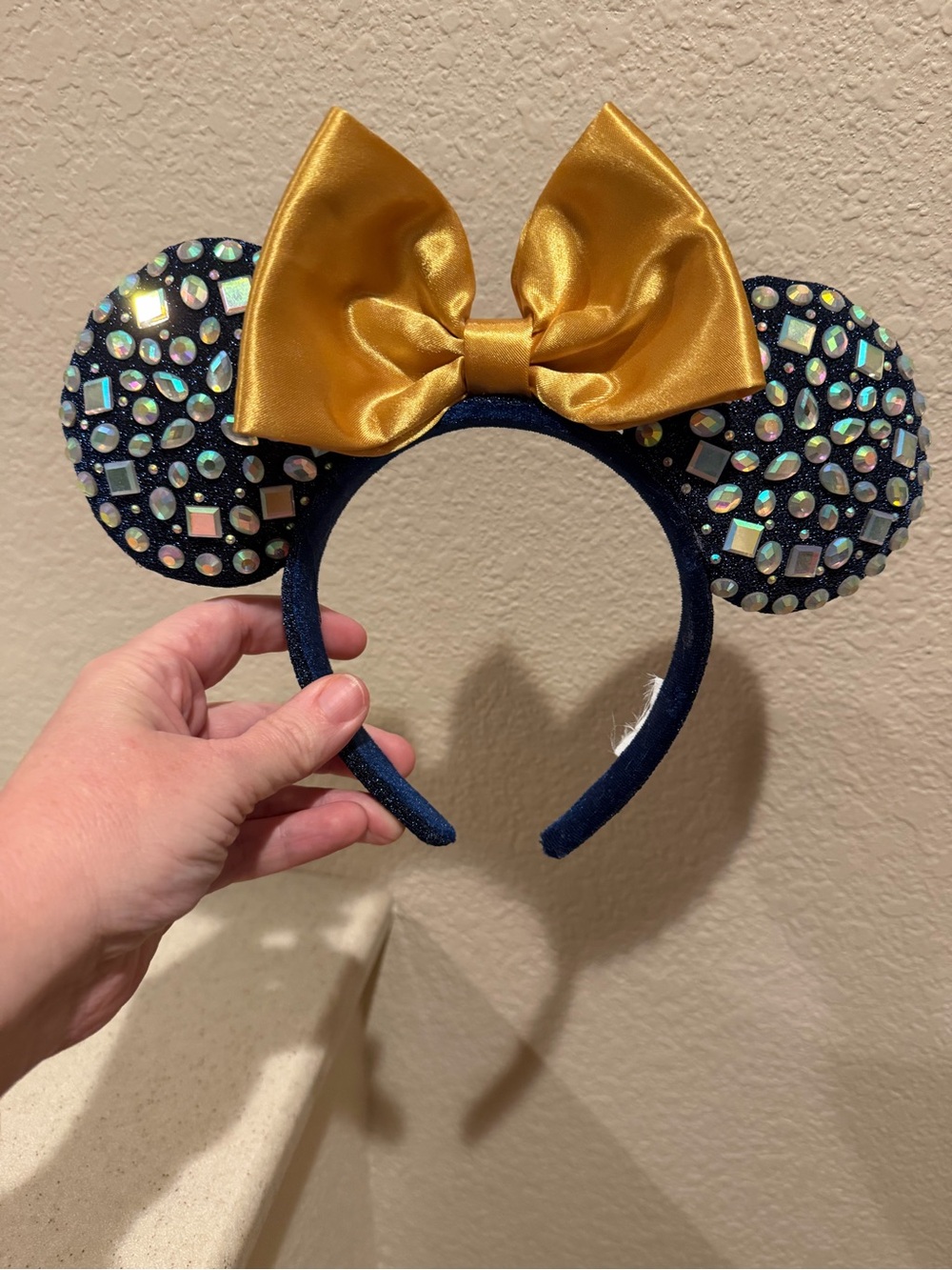 Disney Navy Sequin Minnie Ears Headband with Gold Bow